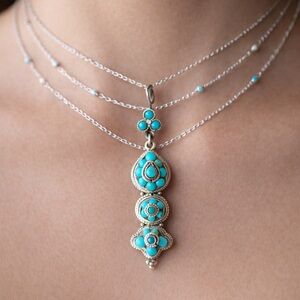 Zuni Sterling Silver Turquoise Pendant 2.5” | Vintage Southwest Boho Statement